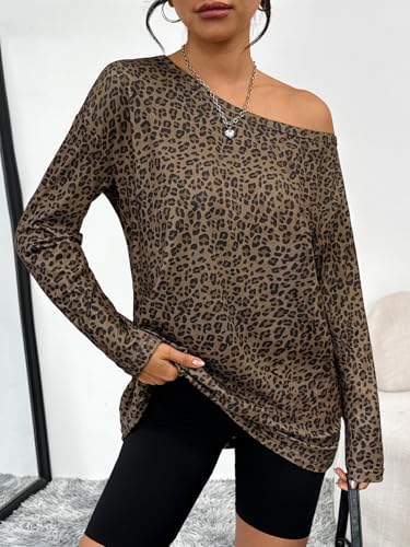 Trendy Queen Womens Off The Shoulder Tops Oversized Tshirts Long Sleeve 2025 Casual Basic Tees