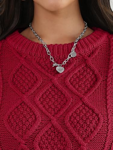 Trendy Queen Women's Oversized Cable Knit Crewneck Sweaters Cozy Winter Clothes