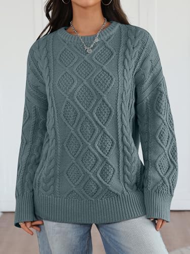 Trendy Queen Women's Oversized Cable Knit Crewneck Sweaters Cozy Winter Clothes