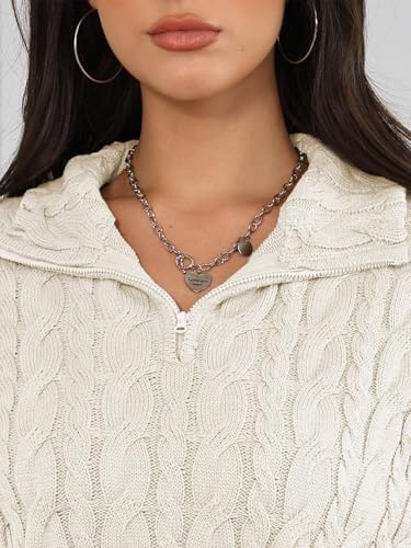 Trendy Queen Women's Oversized Cable Knit Quarter Zip Up Pullover Sweaters 2025