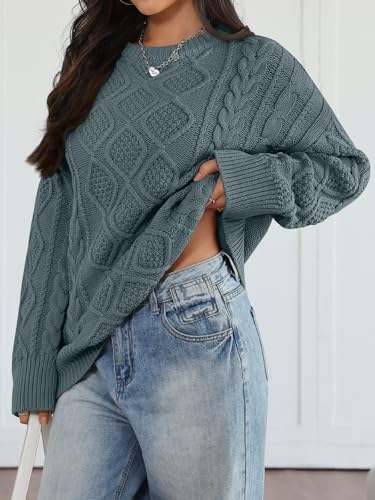 Trendy Queen Women's Oversized Cable Knit Crewneck Sweaters Cozy Winter Clothes